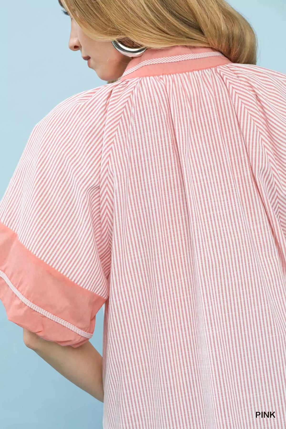Umgee Striped Mixed Puff Sleeve Blouse