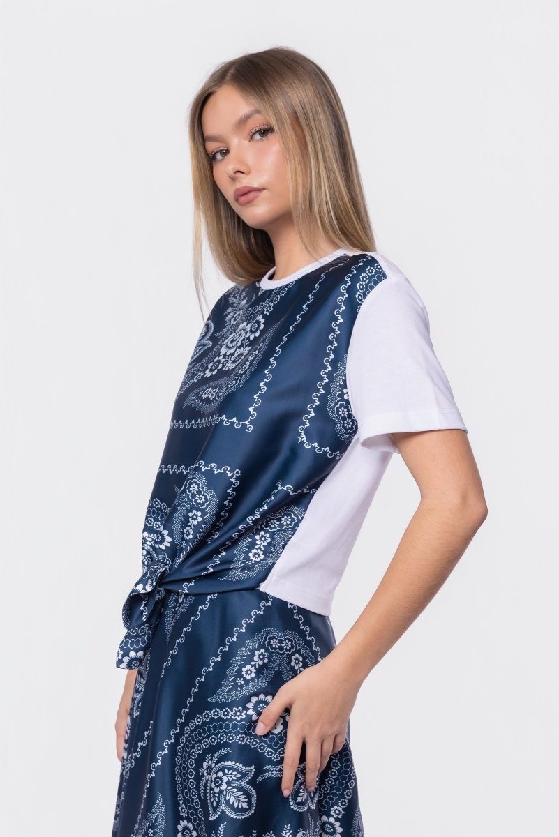 Edie Top (White/Navy Pattern)