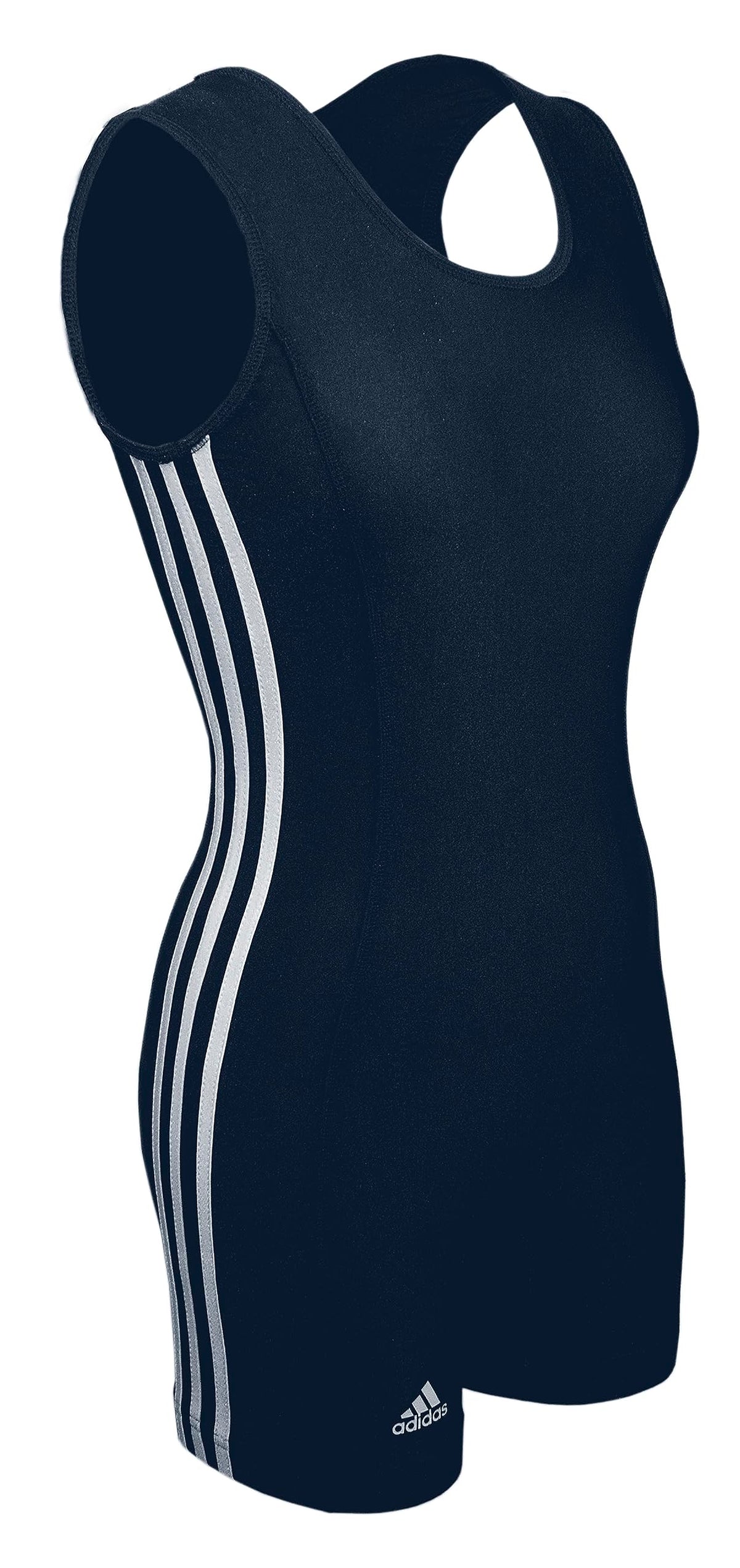 adidas 3 Side Stripes Wrestling Singlet (Navy/White Girls Small)