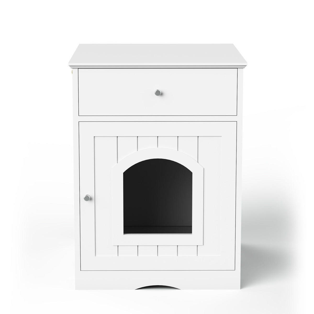 White Wooden Pet House Cat Litter Box Enclosure with Drawer and Side Table, Indoor Cat Home Nightstand for Small Cats, MDF Construction, 18.9'' W x 20.9'' D x 25'' H