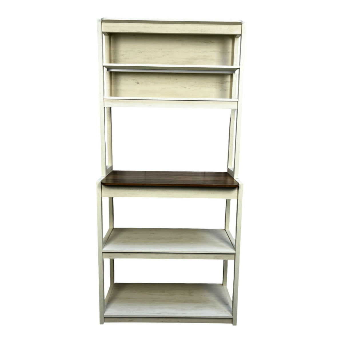 31.50' White and Rustic Brown color 5-Tier Bakers Rack for Kitchen with Storage, Coffee Bar, Kitchen Shelves,  Microwave Stand