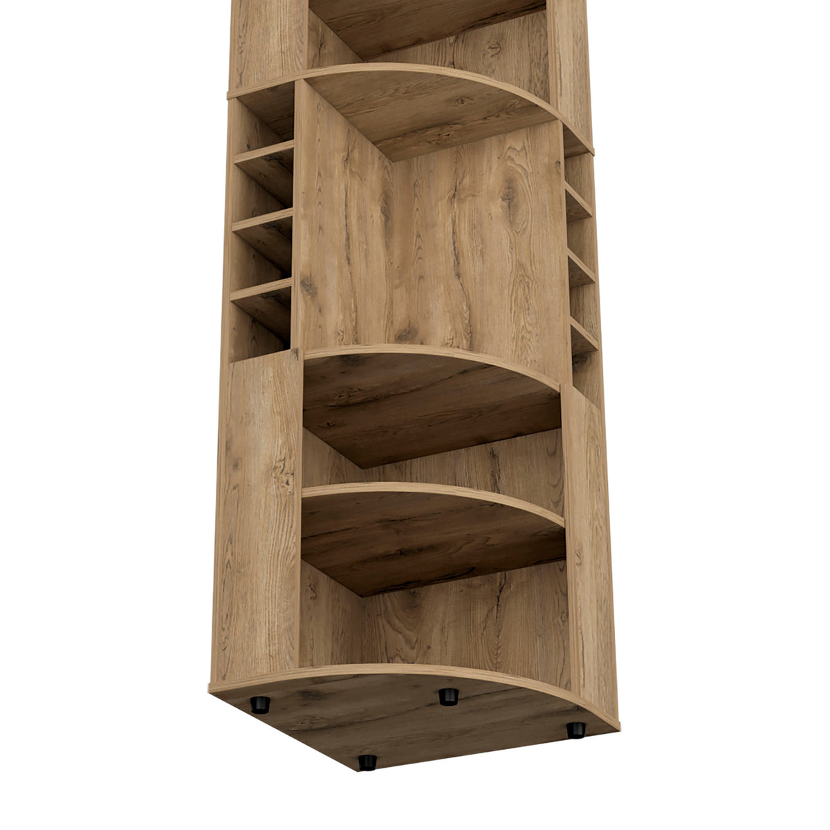 Corner Bar Cabinet 71'H with Five Shelves, Eight Bottle Cubbies and Stemware,Macadamia