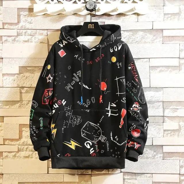 Elegant Autumn Spring Black Hoodies Men's Sweatshirts Punk Streetwear Casual Pullover Fleece Hoodie Men Contrast Color Design Pullover Long Sleeve Hoodie