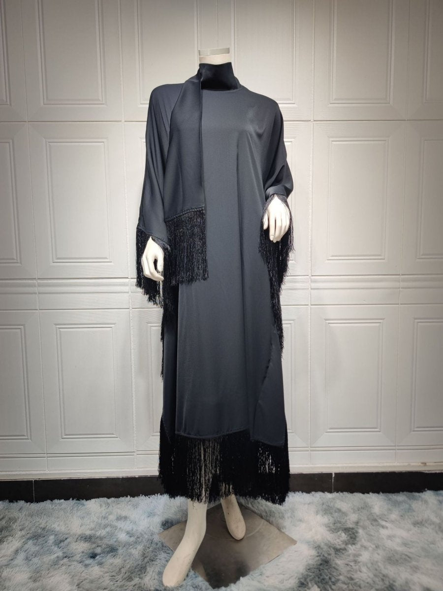 Bat Sleeve Tassel Kaftan | Party Dress with Flowy Fringe Details (MA288)
