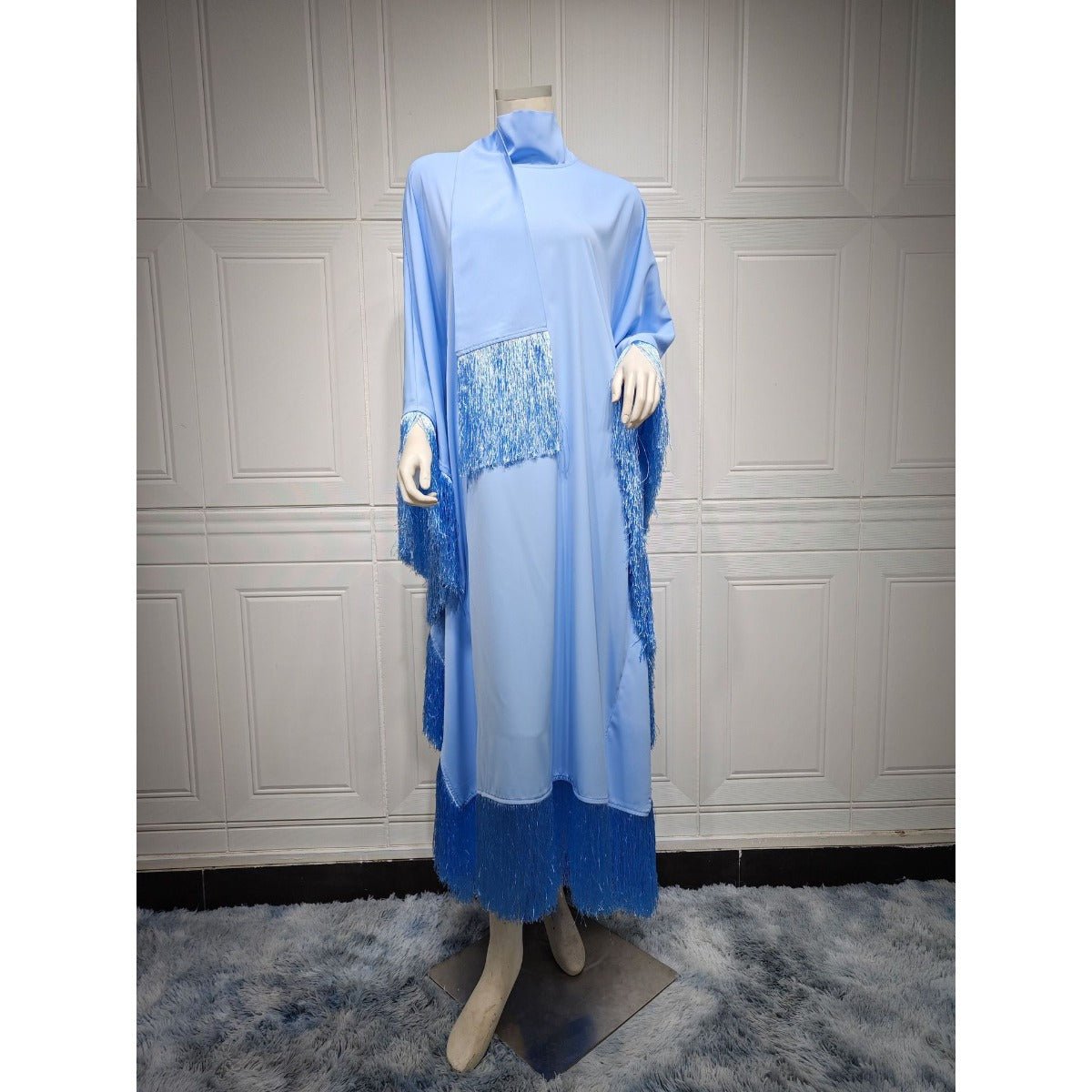 Bat Sleeve Tassel Kaftan | Party Dress with Flowy Fringe Details (MA288)