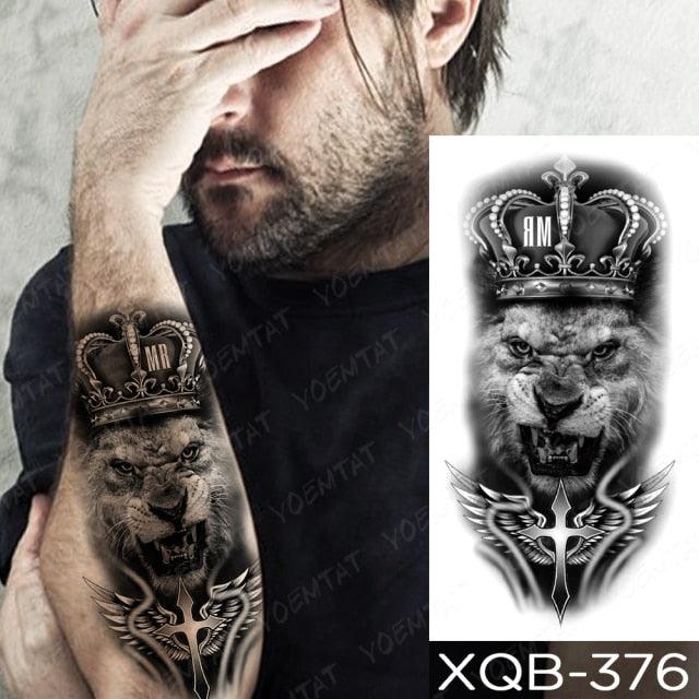 Elegant Black Waterproof Temporary Tattoo Sticker Lion Tiger Bear Flash Tattoos Leopard Wolf Colorful Big Tattoo Stickers For Mens Womens