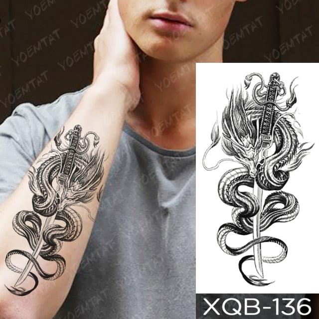 Elegant Black Waterproof Temporary Tattoo Sticker Lion Tiger Bear Flash Tattoos Leopard Wolf Colorful Big Tattoo Stickers For Mens Womens