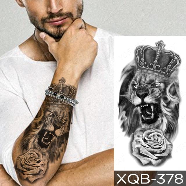Elegant Black Waterproof Temporary Tattoo Sticker Lion Tiger Bear Flash Tattoos Leopard Wolf Colorful Big Tattoo Stickers For Mens Womens