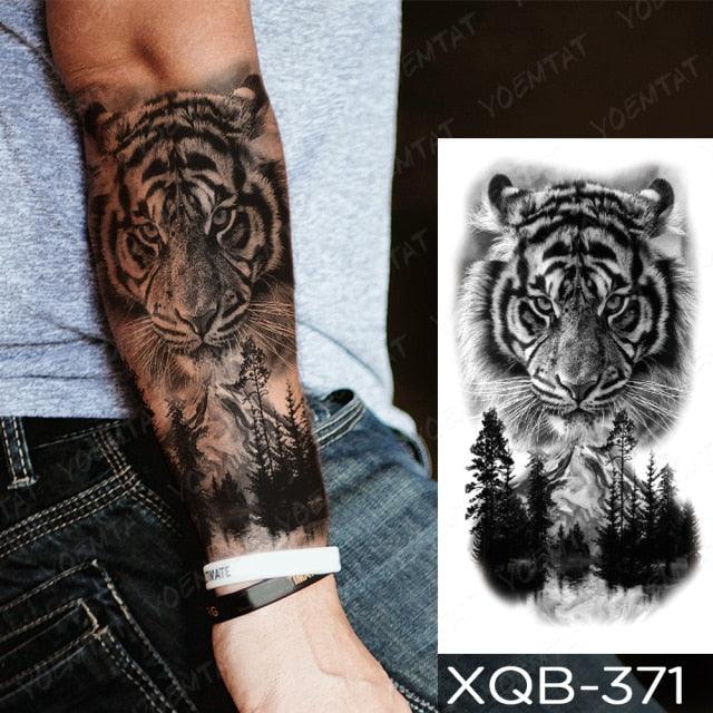 Elegant Black Waterproof Temporary Tattoo Sticker Lion Tiger Bear Flash Tattoos Leopard Wolf Colorful Big Tattoo Stickers For Mens Womens