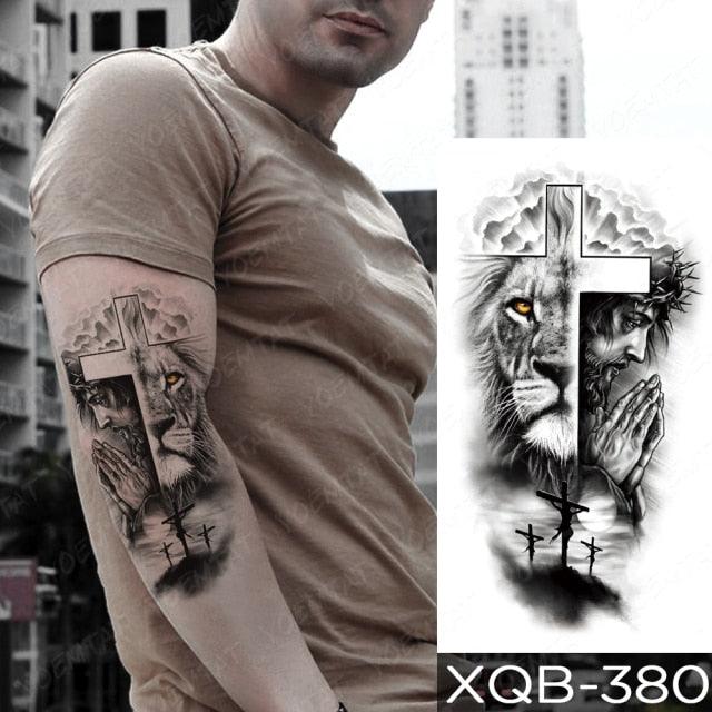 Elegant Black Waterproof Temporary Tattoo Sticker Lion Tiger Bear Flash Tattoos Leopard Wolf Colorful Big Tattoo Stickers For Mens Womens