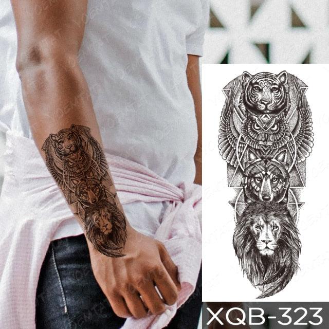 Elegant Black Waterproof Temporary Tattoo Sticker Lion Tiger Bear Flash Tattoos Leopard Wolf Colorful Big Tattoo Stickers For Mens Womens