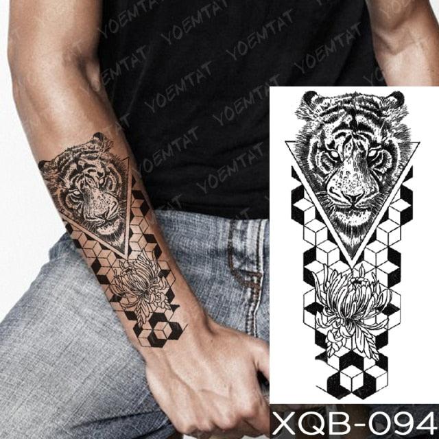 Elegant Black Waterproof Temporary Tattoo Sticker Lion Tiger Bear Flash Tattoos Leopard Wolf Colorful Big Tattoo Stickers For Mens Womens