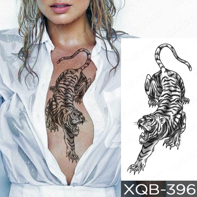 Elegant Black Waterproof Temporary Tattoo Sticker Lion Tiger Bear Flash Tattoos Leopard Wolf Colorful Big Tattoo Stickers For Mens Womens