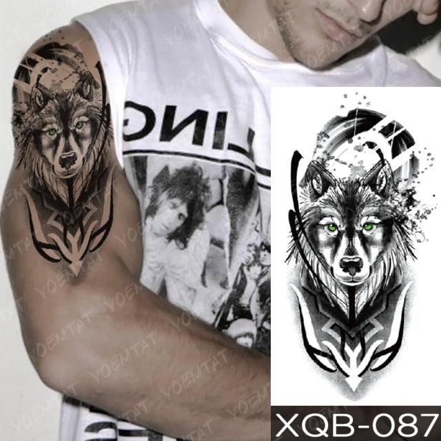 Elegant Black Waterproof Temporary Tattoo Sticker Lion Tiger Bear Flash Tattoos Leopard Wolf Colorful Big Tattoo Stickers For Mens Womens