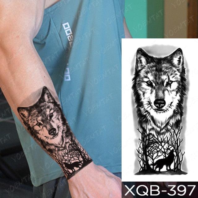 Elegant Black Waterproof Temporary Tattoo Sticker Lion Tiger Bear Flash Tattoos Leopard Wolf Colorful Big Tattoo Stickers For Mens Womens