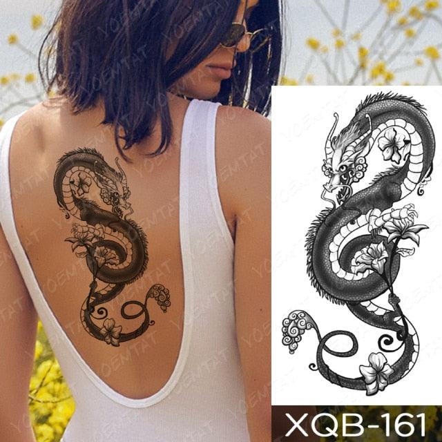 Elegant Black Waterproof Temporary Tattoo Sticker Lion Tiger Bear Flash Tattoos Leopard Wolf Colorful Big Tattoo Stickers For Mens Womens