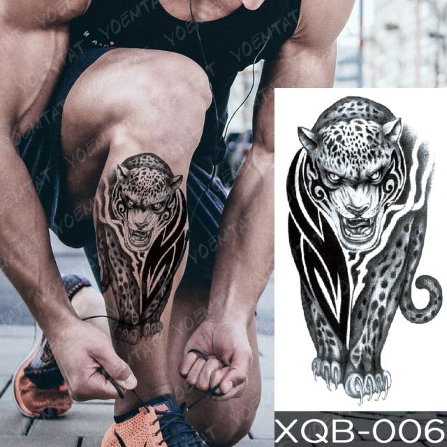 Elegant Black Waterproof Temporary Tattoo Sticker Lion Tiger Bear Flash Tattoos Leopard Wolf Colorful Big Tattoo Stickers For Mens Womens
