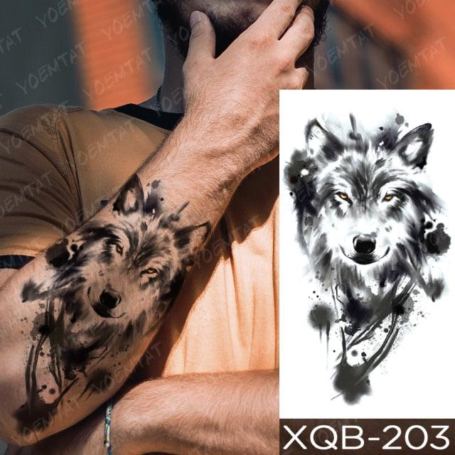 Elegant Black Waterproof Temporary Tattoo Sticker Lion Tiger Bear Flash Tattoos Leopard Wolf Colorful Big Tattoo Stickers For Mens Womens