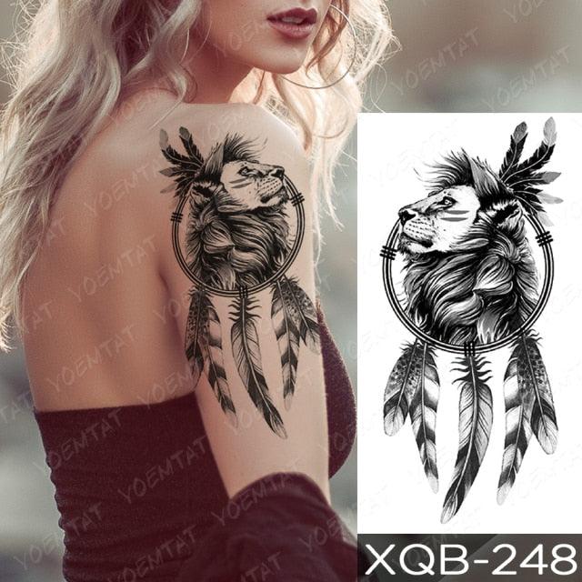 Elegant Black Waterproof Temporary Tattoo Sticker Lion Tiger Bear Flash Tattoos Leopard Wolf Colorful Big Tattoo Stickers For Mens Womens
