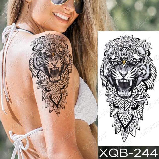 Elegant Black Waterproof Temporary Tattoo Sticker Lion Tiger Bear Flash Tattoos Leopard Wolf Colorful Big Tattoo Stickers For Mens Womens