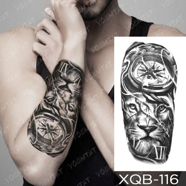 Elegant Black Waterproof Temporary Tattoo Sticker Lion Tiger Bear Flash Tattoos Leopard Wolf Colorful Big Tattoo Stickers For Mens Womens