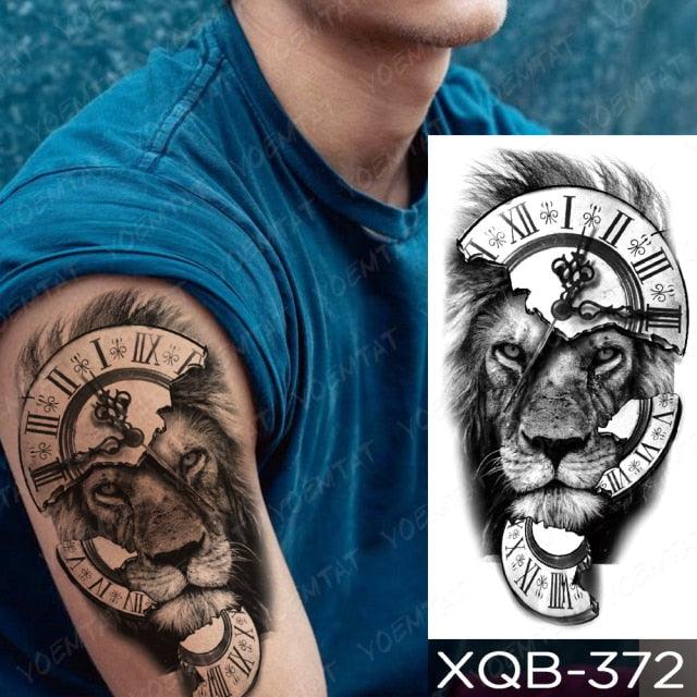 Elegant Black Waterproof Temporary Tattoo Sticker Lion Tiger Bear Flash Tattoos Leopard Wolf Colorful Big Tattoo Stickers For Mens Womens