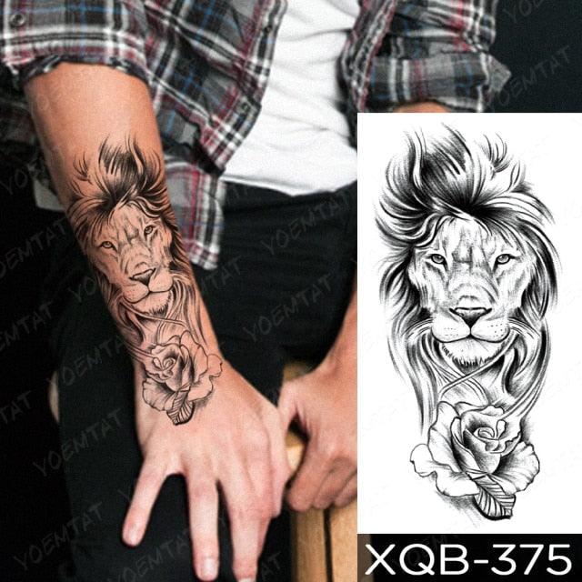 Elegant Black Waterproof Temporary Tattoo Sticker Lion Tiger Bear Flash Tattoos Leopard Wolf Colorful Big Tattoo Stickers For Mens Womens