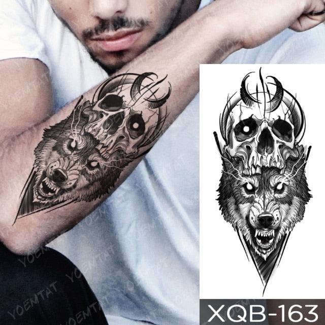 Elegant Black Waterproof Temporary Tattoo Sticker Lion Tiger Bear Flash Tattoos Leopard Wolf Colorful Big Tattoo Stickers For Mens Womens