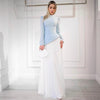 Elegant Blue White Chiffon Evening Dress | High Neck Pleated Maxi Dress(MA298)