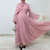 Elegant Chiffon Abaya Set with Hijab | Round Neck Bell Sleeve Maxi Dress with Rhinestone Trim (MA325)