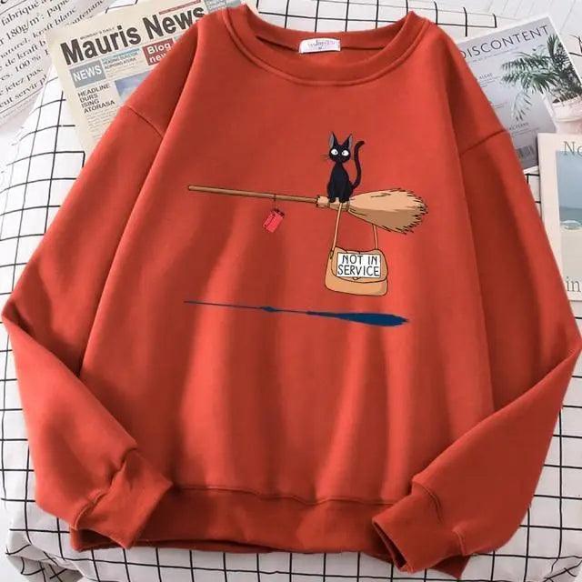 Elegant Cute Cat Print Sweatshirts Women Casual Crewneck Sportswear Fleece Warm Fleece Sweatshirt Loose Autumn Clothes Casual Women's Printed Hooded Sweatshirt Loose Tunic Blouse Top Utility Pockets Ladies Sweatshirts