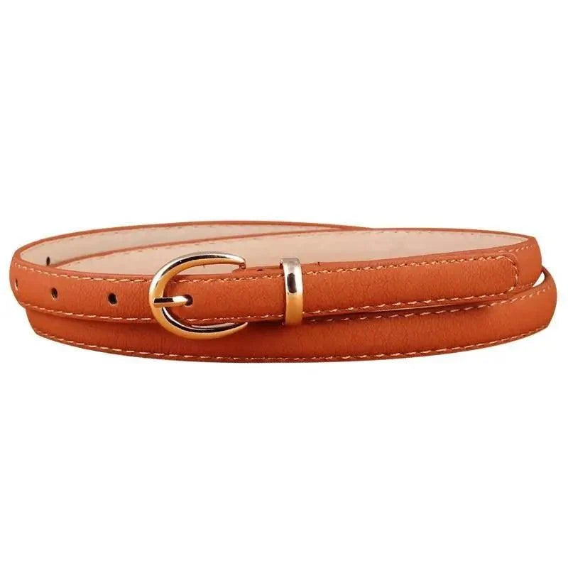 Elegant Leather Adjustable Thin Belt For Women Unique Black Design Ladies Belt High Quality Charming Waistbands For Dress