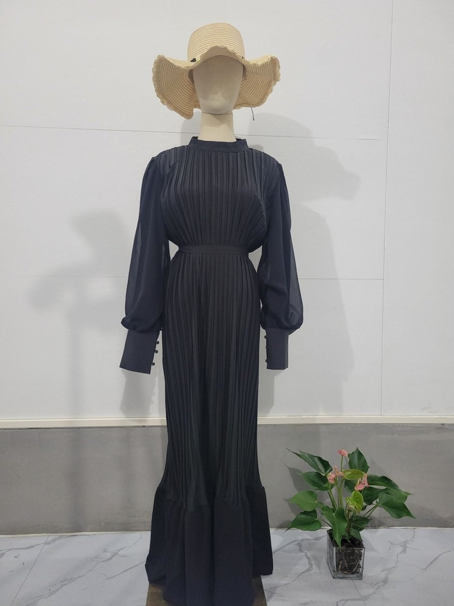 Elegant Lightweight Textured Long Skirt with Puff Sleeves Abaya Dress (MA201)