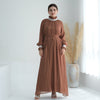 Elegant Modest Long Sleeve High-Neck Lace-Up Solid Color Dress Abaya (MA213)