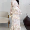 Elegant Romantic Floral Chiffon Fishtail  Ruffled Long Sleeve Dress Maxi Dress Abaya(MA212)
