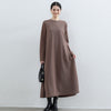 Elegant Round Neck A-Line Maxi Dress - Solid Color Modest Abaya with Pockets (MA310)