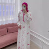 Elegant Ruffle Sleeve Romantic Pink Floral Maxi Dress Modest Gown Abaya (MA227)