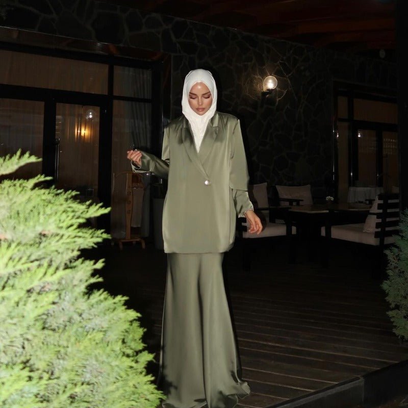 Elegant Satin Blazer & Skirt Set | Professional Two-Piece Suit - Luxurious Office Wear(MS129)