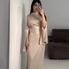 Elegant Semi-Turtleneck Long Sleeve Spring Court-Style Satin Dress Abaya(MA194)
