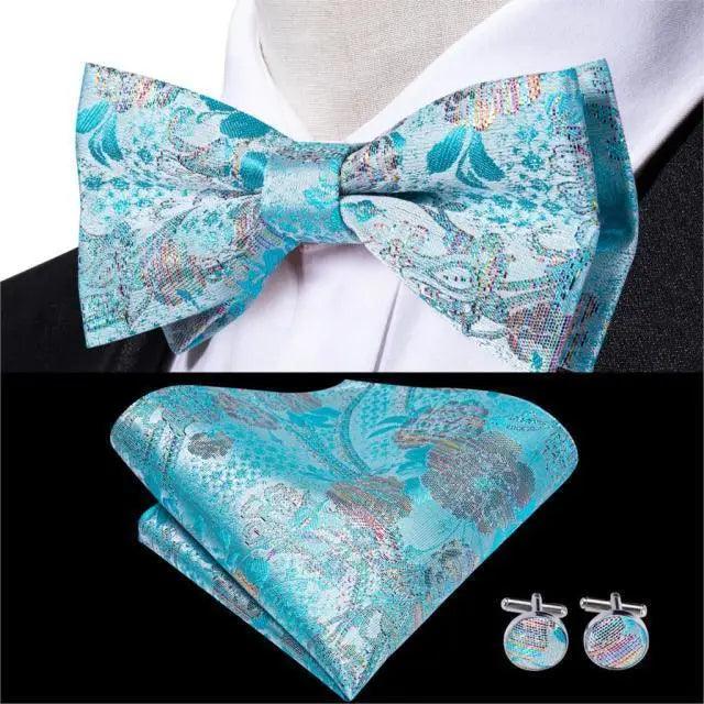 Elegant Silk Butterfly Business Bow Tie Pocket Square Cufflinks Set For Men Formal Wedding Bowtie Set For Office