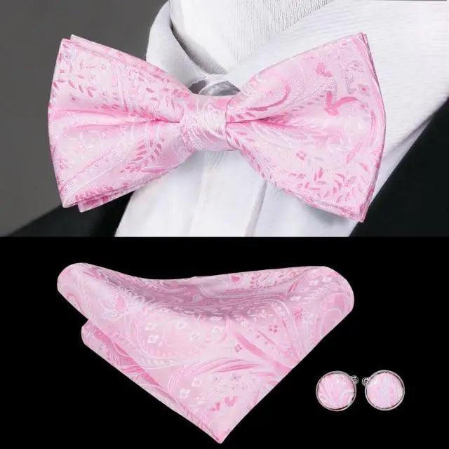 Elegant Silk Butterfly Business Bow Tie Pocket Square Cufflinks Set For Men Formal Wedding Bowtie Set For Office