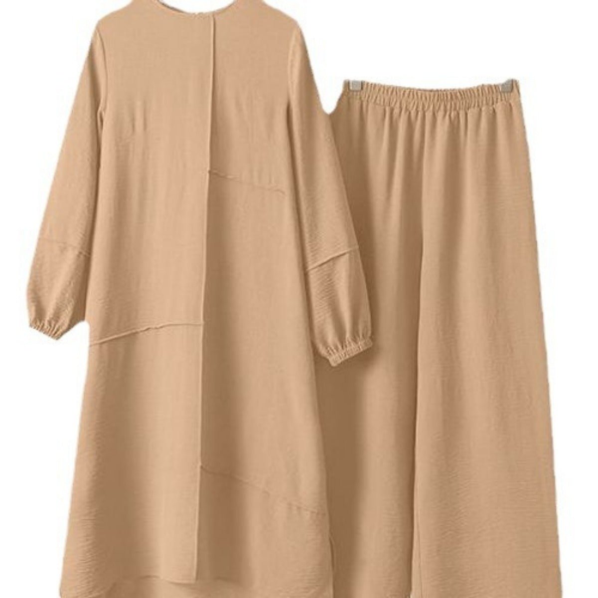 Elegant Sportswear Two-Piece Set | Modest Muslim Athleisure Bubble Sleeve Top & Wide Leg Pants (MS101)
