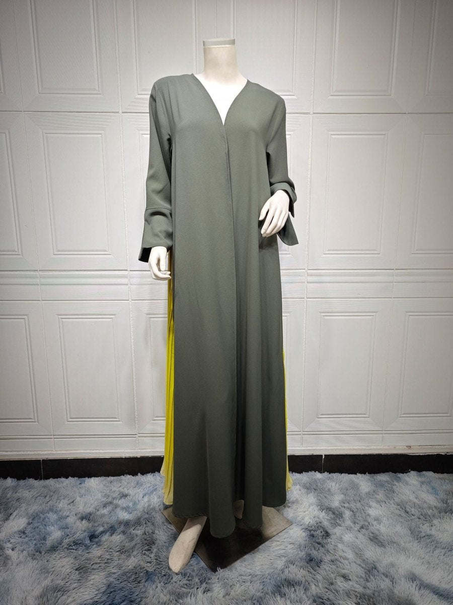 Elegant Gradient Pleated Abaya Robe | Modest Muslim Chiffon Maxi Dress (MOA223)