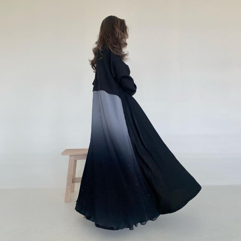 Elegant Gradient Pleated Abaya Robe | Modest Muslim Chiffon Maxi Dress (MOA223)