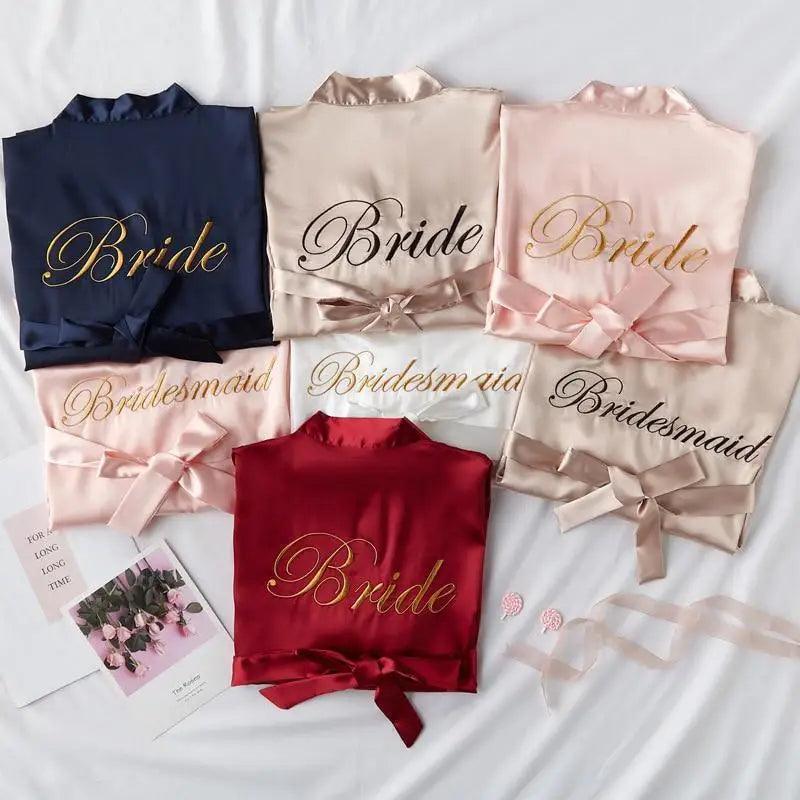 Elegant Wedding Bride Robe Lightweight Short Silk Sleepwear Women Indoor Bathrobes