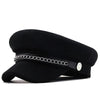 Elegant Winter Chain Black Military Berets For Women Female Flat Army Cap Women's Octagonal Beret Cap Luxury Beret Hat Girl Travel Berets Ladies Comfortable Autumn Cap