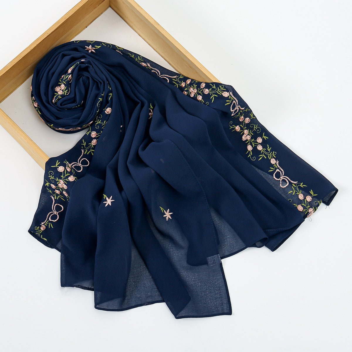 Embroidered Chiffon Hijab Scarf | Chiffon Hijab With Embroidery (MH220)