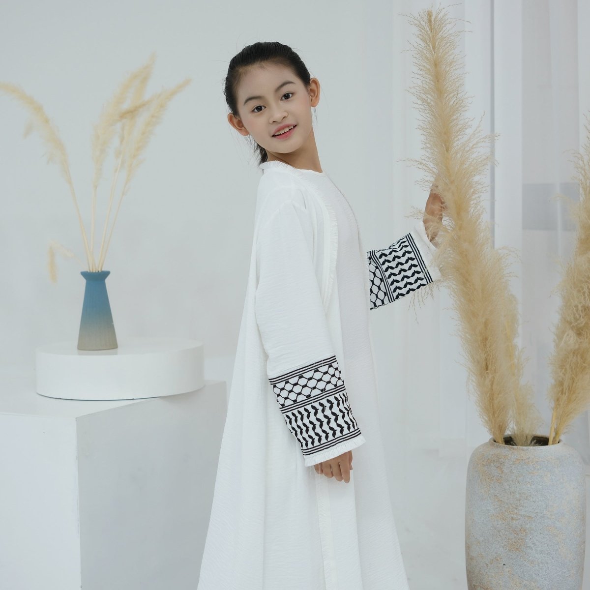 Embroidery Tassels Keffiyeh Children's Abaya (MKG014)