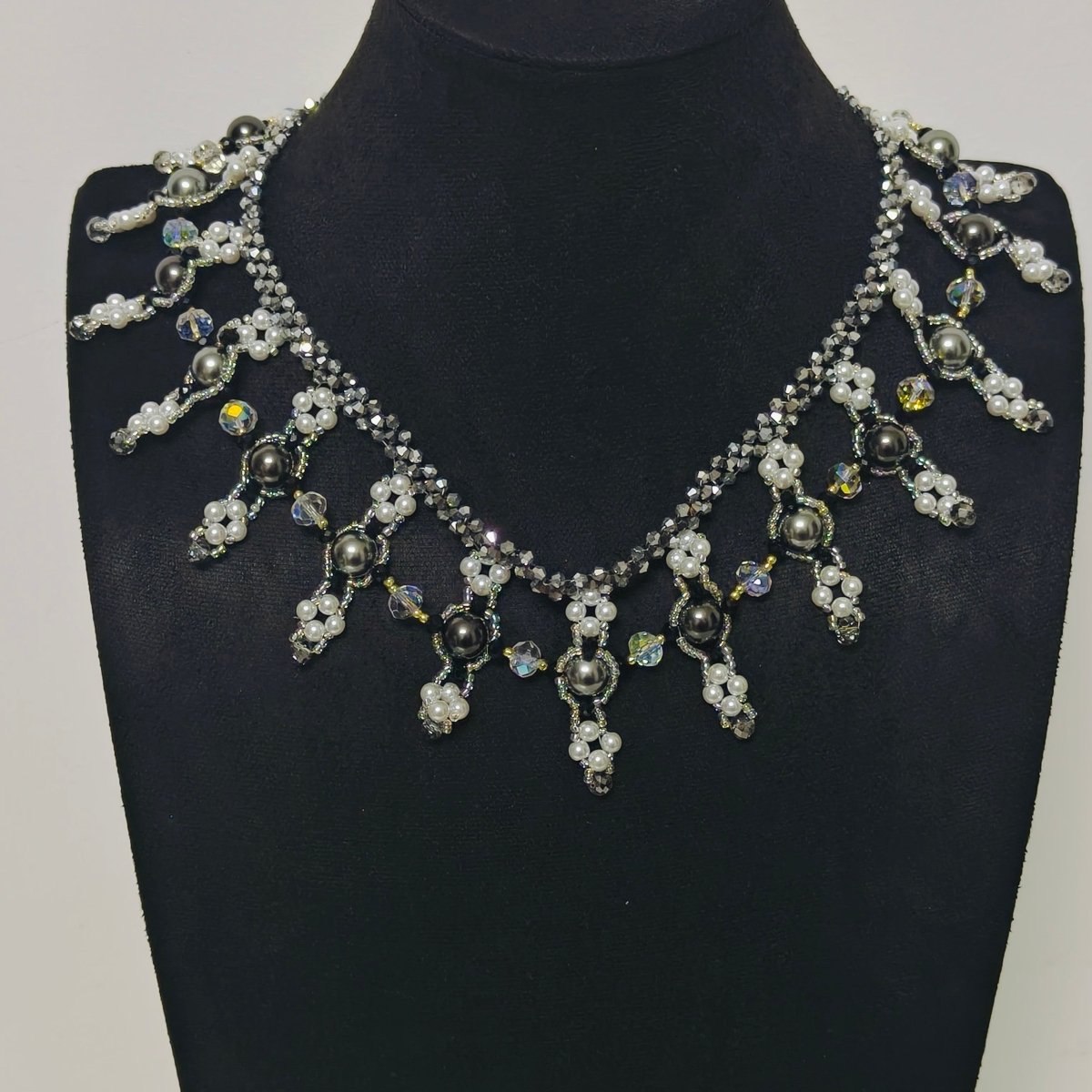 Handmade Woven Beaded Necklace | Glass Beads & Shell Pearls Choker | Intricate Seed Bead Art Necklace (MAC343)