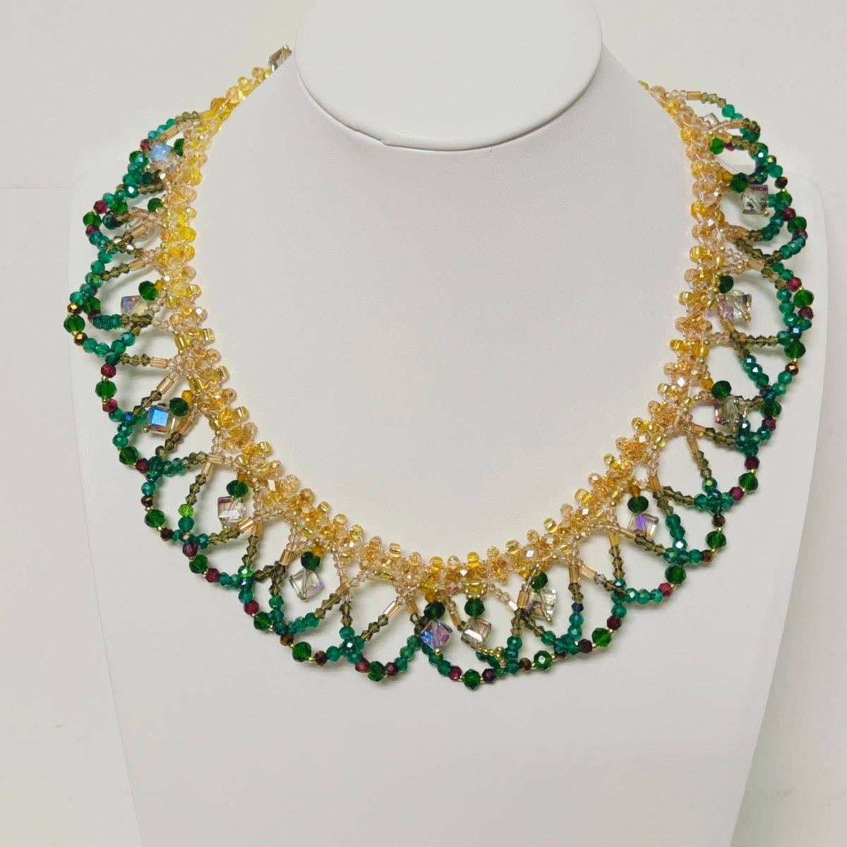 Handmade Woven Beaded Necklace | Glass Beads & Shell Pearls Choker | Intricate Seed Bead Art Necklace (MAC343)